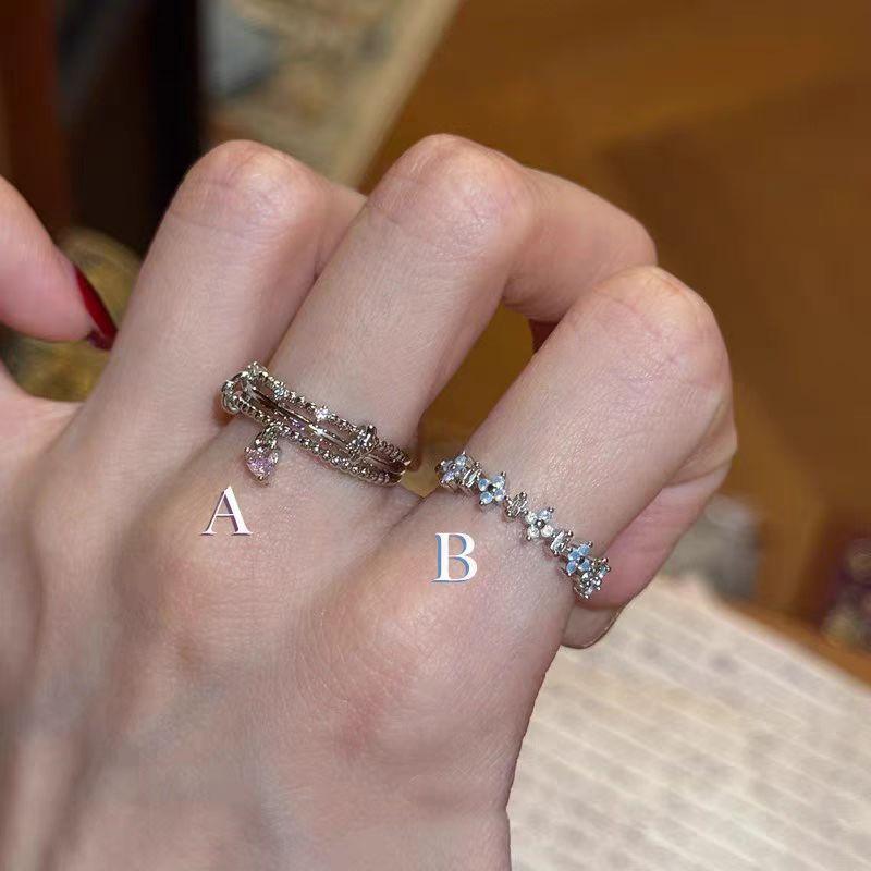Medieval vintage light luxury glacier four-leaf ring, women's explosive flash exquisite thousand gold sense unique stacking index finger ring
