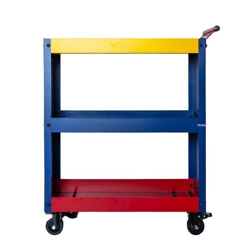 Three-Layer Mobile Tool Cart with Metal Perforated Panel and Storage Racks