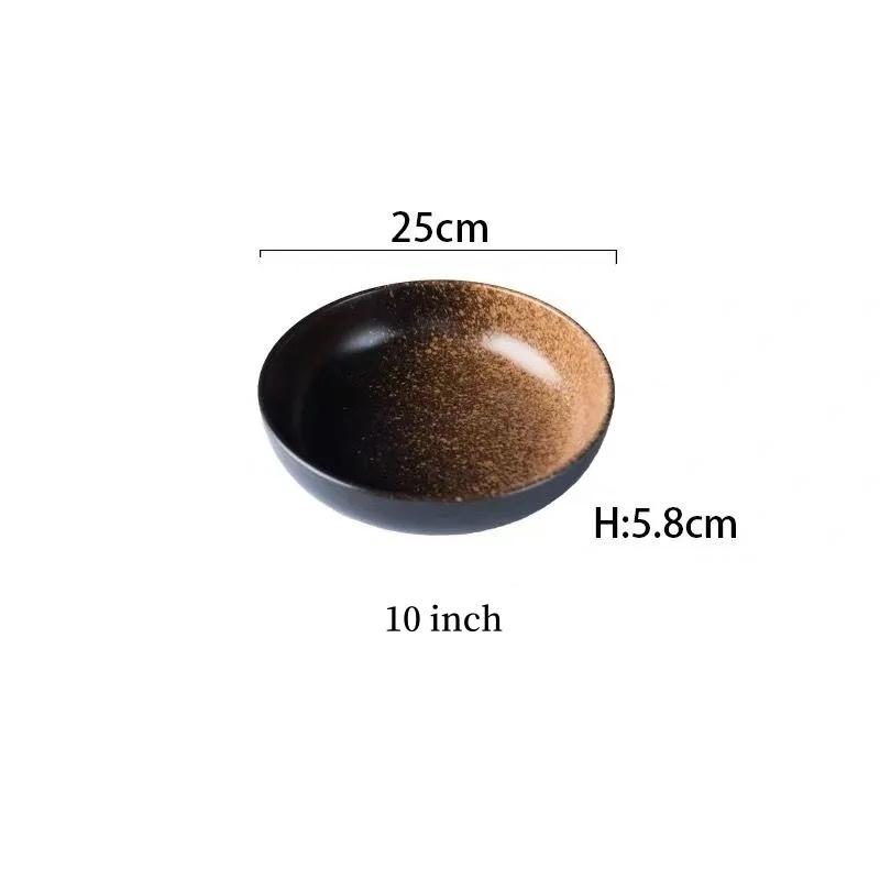 Multifunction Black Circle Dinner Plate Creative Salad Bowl Ceramic Dessert Tray Steak Pasta Dish Dinnerware Microwave Safe