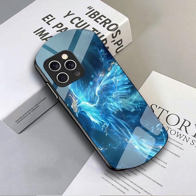 Golden Phoenix Unfolding For IPhone 16 Pro Max 16e 15 Pro 14 13 12 Mini 11 XS Max XR 7 8 Plu SE 22 Elliptical Glass Phone Case