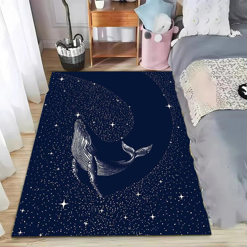 

Navy Blue Starry Whale Print Area Rug Non-slip Floor Mat Ocean Animal Pattern Carpet Home Decoration for Bedroom Living Room 40x60cm