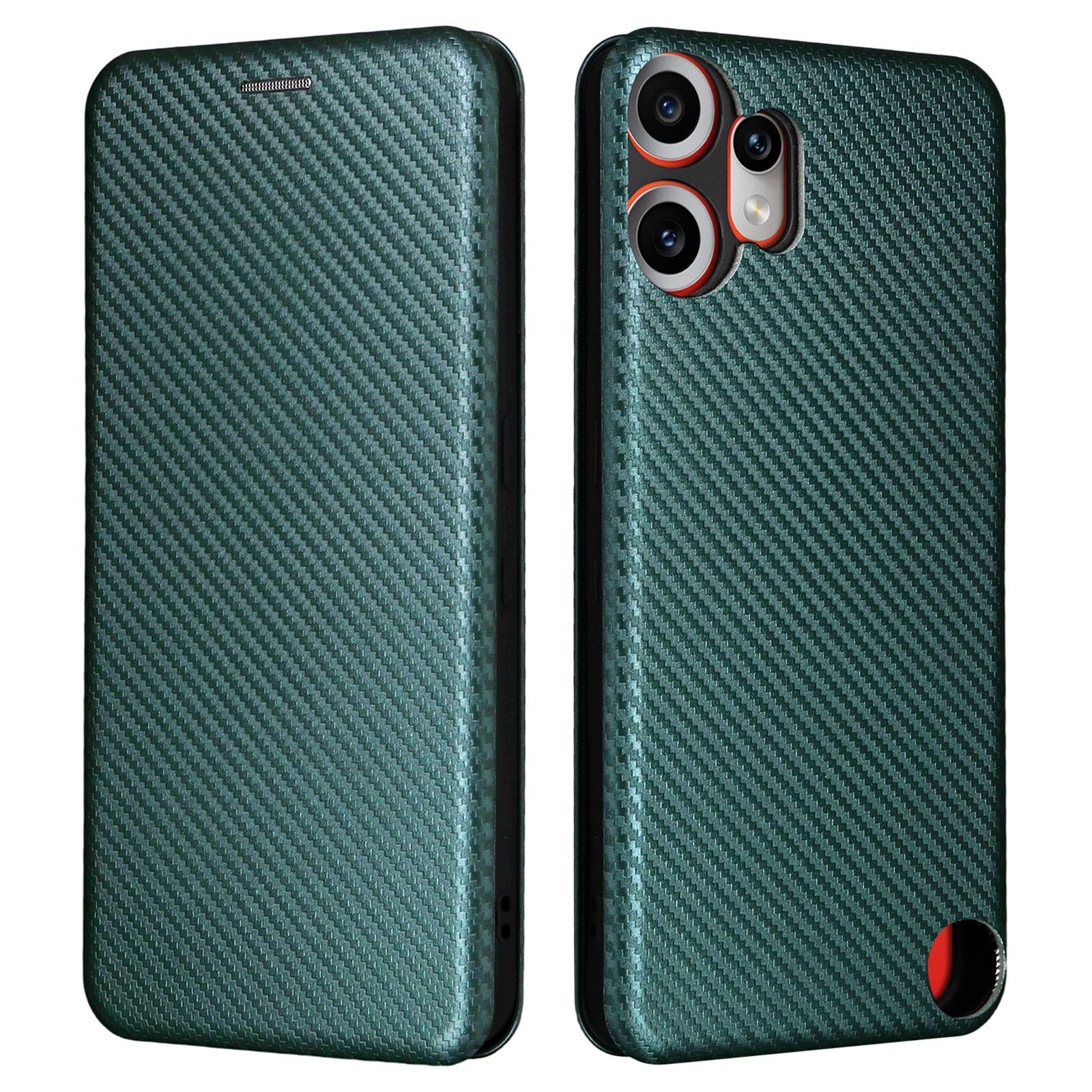

For Nothing CMF Phone 2 Pro Case Carbon Fiber Texture Drop-Proof PU Leather Phone Cover Green