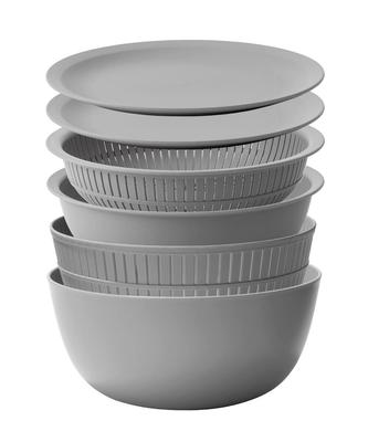 (like-it)Colander Bowl,Microwave Safe,Colander&Bowl,Can Also Be Used for Scrubbing rice,Colander and Bowl,Gray,6-piece setDrainer,Heat-resistant Bowl