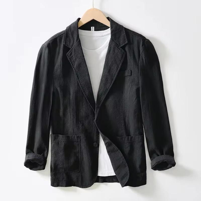 Giacca Blazer Suit da Uomo Traspirante in Lino e Cotone per Uomo Cappotto per Estate Business Abbigliamento Maschile Leggero