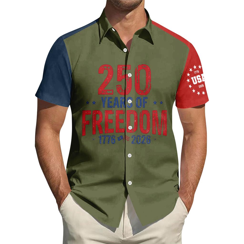 Men's Independence Day Printed Collared Top Men's Casual Sports Short-Sleeve Shirt