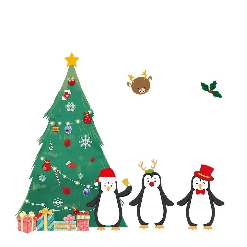 Christmas Decoration Penguin Sleigh Cartoon Elk Snowman Door Sticker Window Glass Wall Sticker