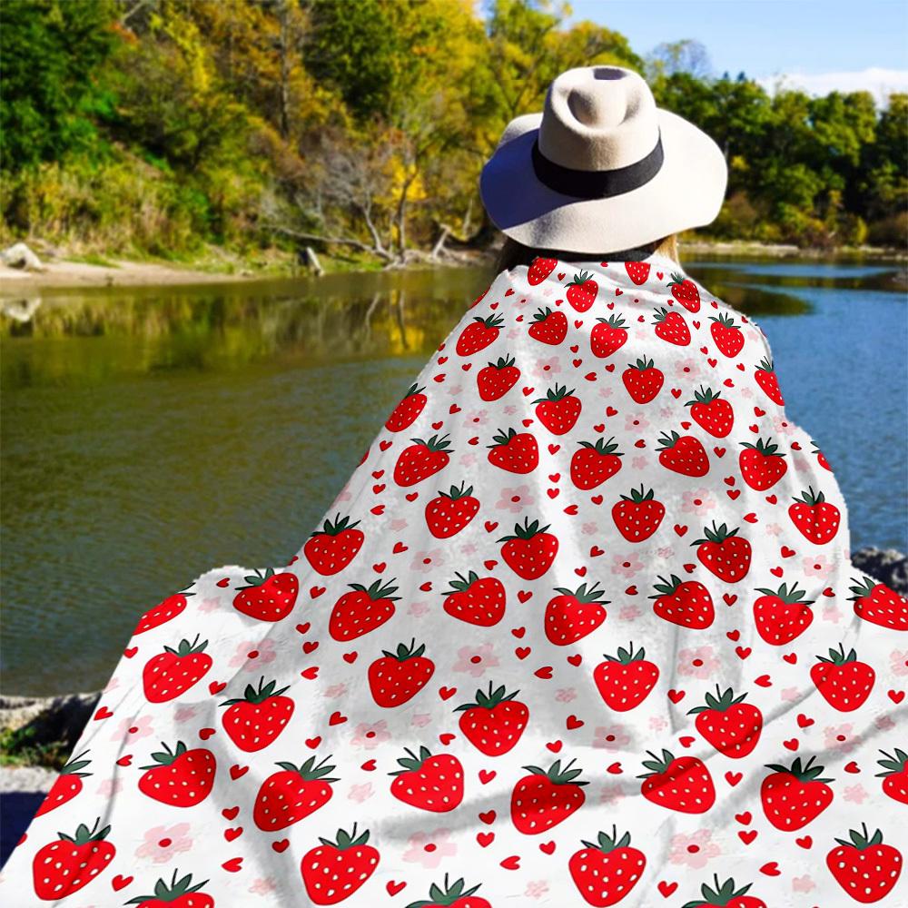 Strawberry Heart Outdoor Flannel Blankets, Outdoor Travel, Home Blankets, Fan Gifts,Suitable for All Seasons, Christmas Gifts. R1127042