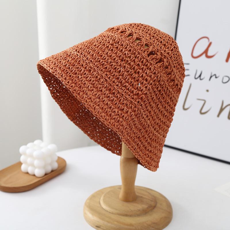 Summer Bucket Hat Straw Hat Versatile Japanese Woven Bucket Hat Beach Sun Protection Hat Women
