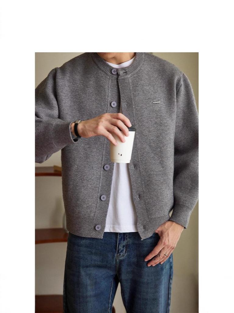Men's Japanese Retro Round Neck Casual Knit Cardigan Sweater
