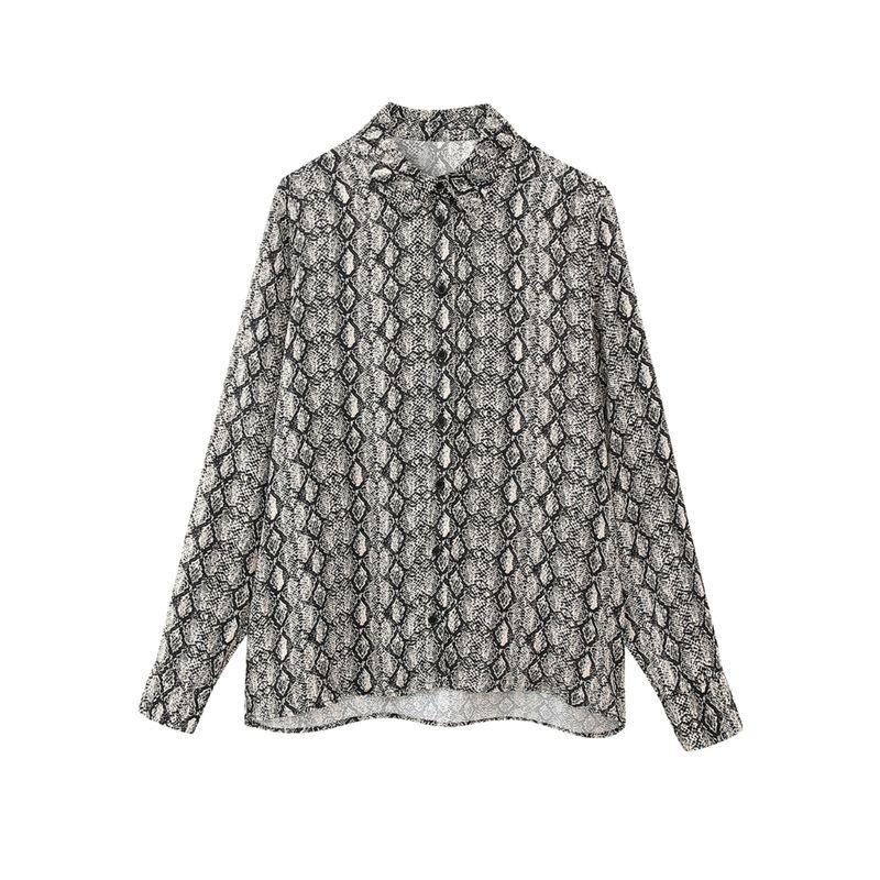 Kaslead New Arrival Women's Clothing Fashion Wind Animal Pattern Print Silk Satin Texture Shirt 1971170 038