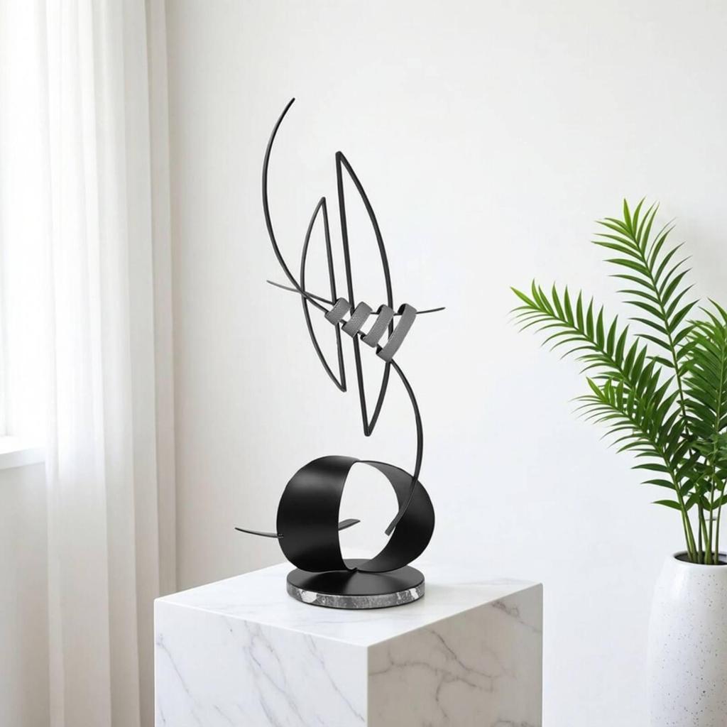 Iron Sailboat Ornament with Base Contemporary Abstract Decor Minimalist