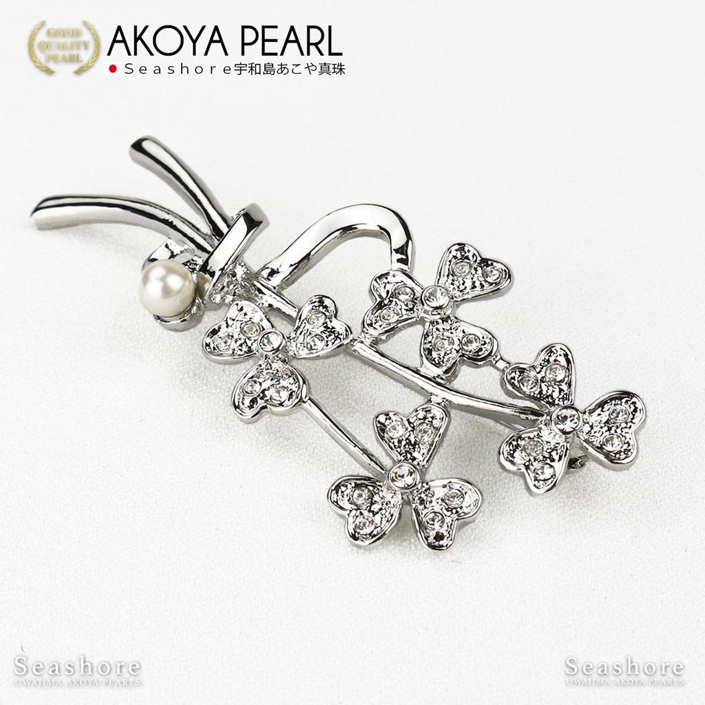 Akoya Pearl Brooch Ribbon Flower Genuine Akoya Pearl [Seashore Uwajima Akoya Pearl] 5.0-6.5mm Women's Made in Japan