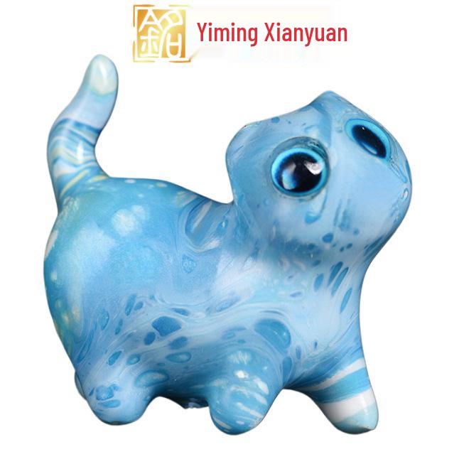 

Painted Cute Tilting Head Cat Ornament – Wooden Carving Lacquer Curious Cat Craft.