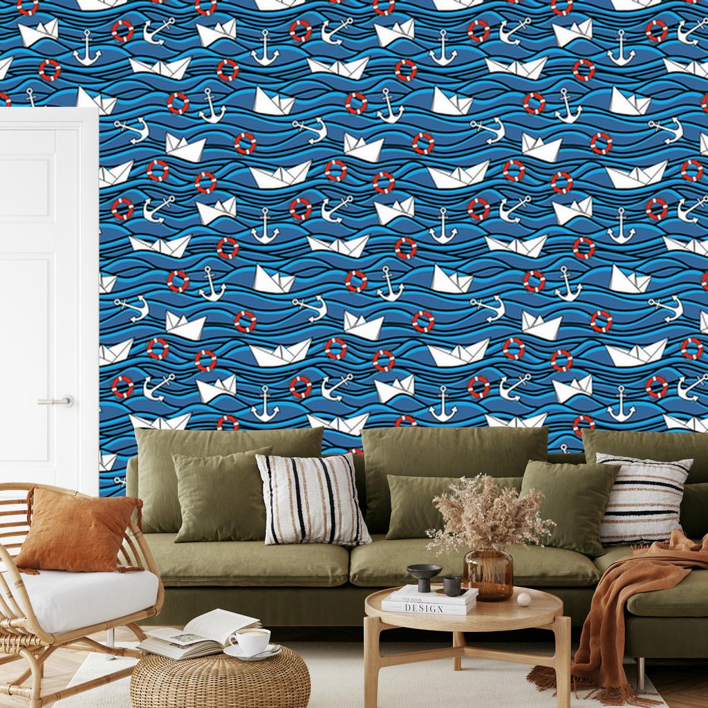 Paper Boats at Sea Wallpaper for Living Room and Bedroom 50x1000