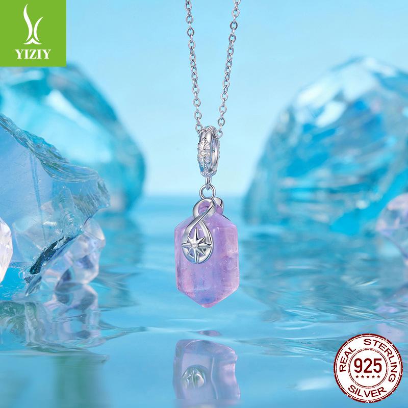 Energy Amethyst Pendant, Charm And Elegant Classical Temperament S925 Sterling Silver Beaded Accessories