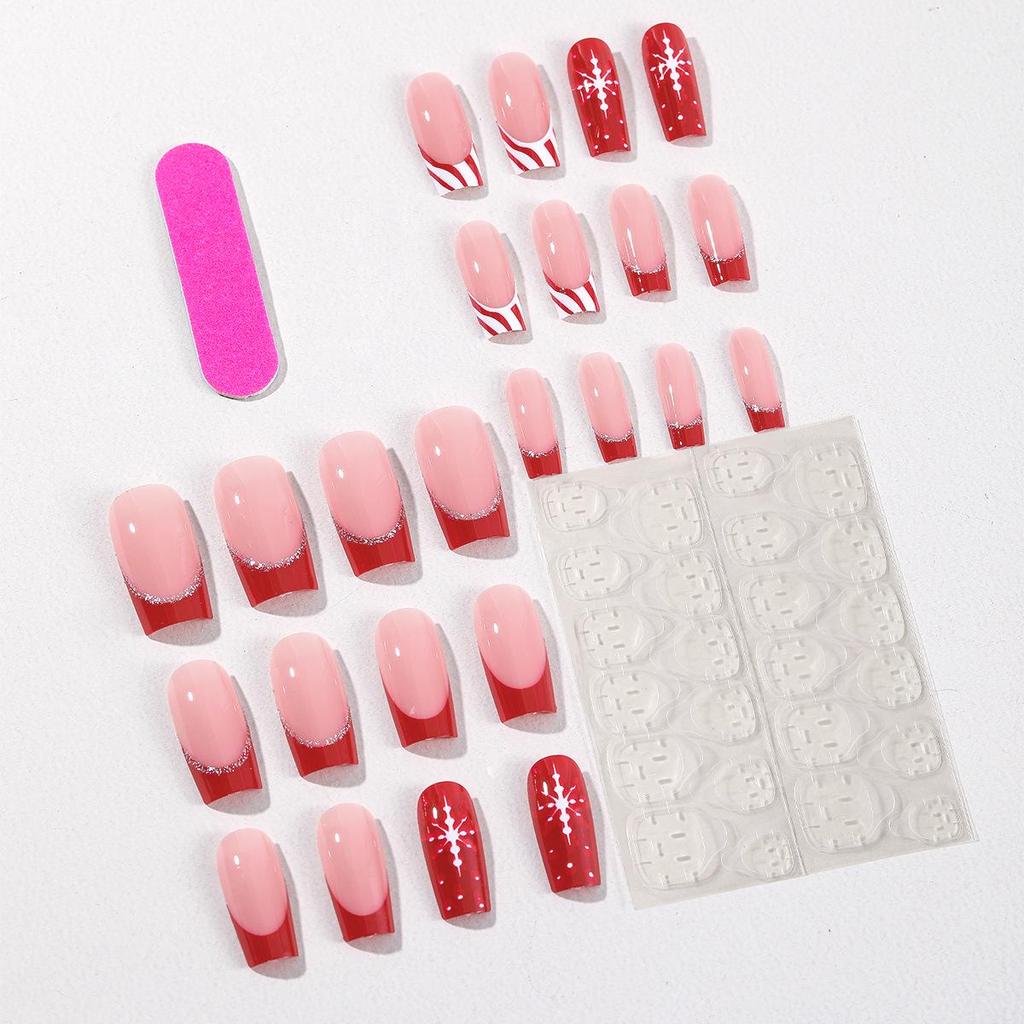 Rot & Weiße Schneeflockenstreifen Weihnachts-Nagelsticker