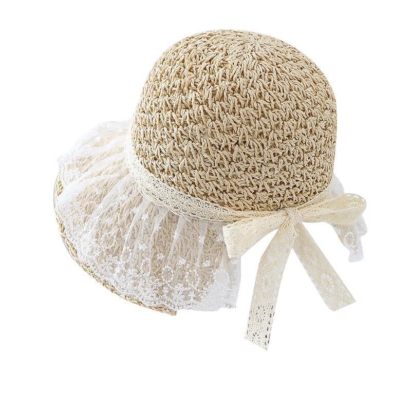 New Lace Mesh Straw Hat Splicing Women's Summer Sunscreen Visor Hat Big Brim Sun Hat Vacation Beach