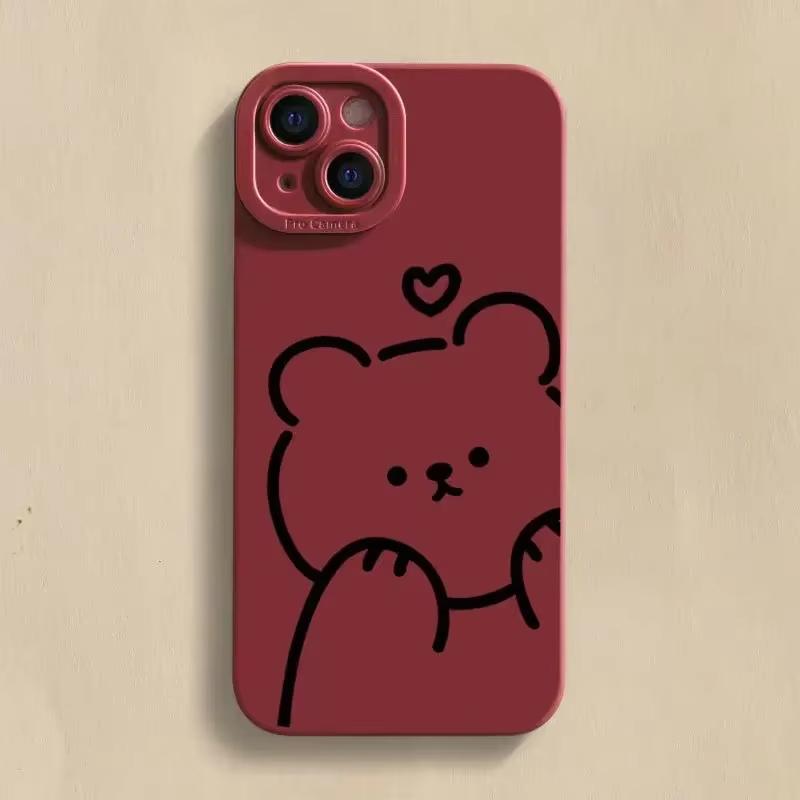 Minimalist Bear Silicone Phone Case For iPhone 16 15 14 13 12 11 Pro Max XS X XR 7 8 SE Back Cover Clear Funda