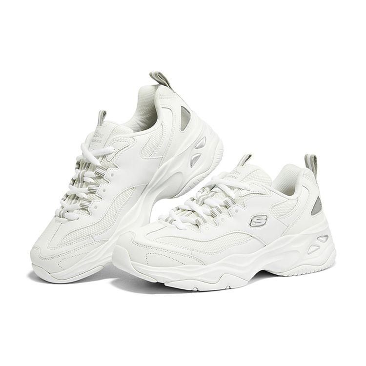 Skechers DLites 4.0 Fabric Synthetic Leather Comfortable Shock Absorption Low-Top Dad Shoes Women Sneaker White 149492-WGY