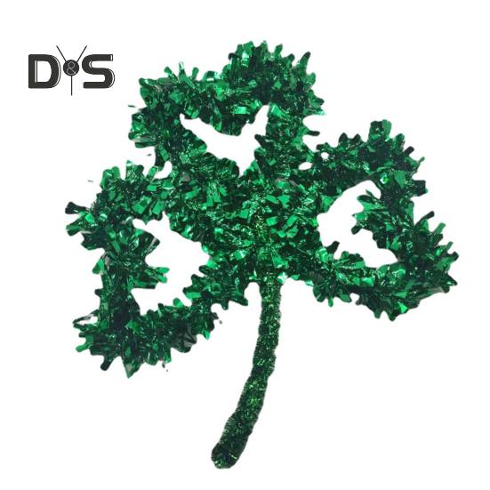 

Венок из клевера и мишуры. Украшение ко Дню Святого Патрика, счастливый клевер, дверная гирлянда для праздничных стен, каминной полки, праздничный декор зелёный