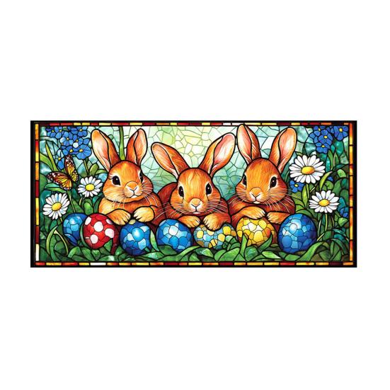 Yousheng Easter Window Clings Stained Glass Bunny UV Resistant Window Privacy Film Removable Static Decals for Living Room Bedroom Bathroom
