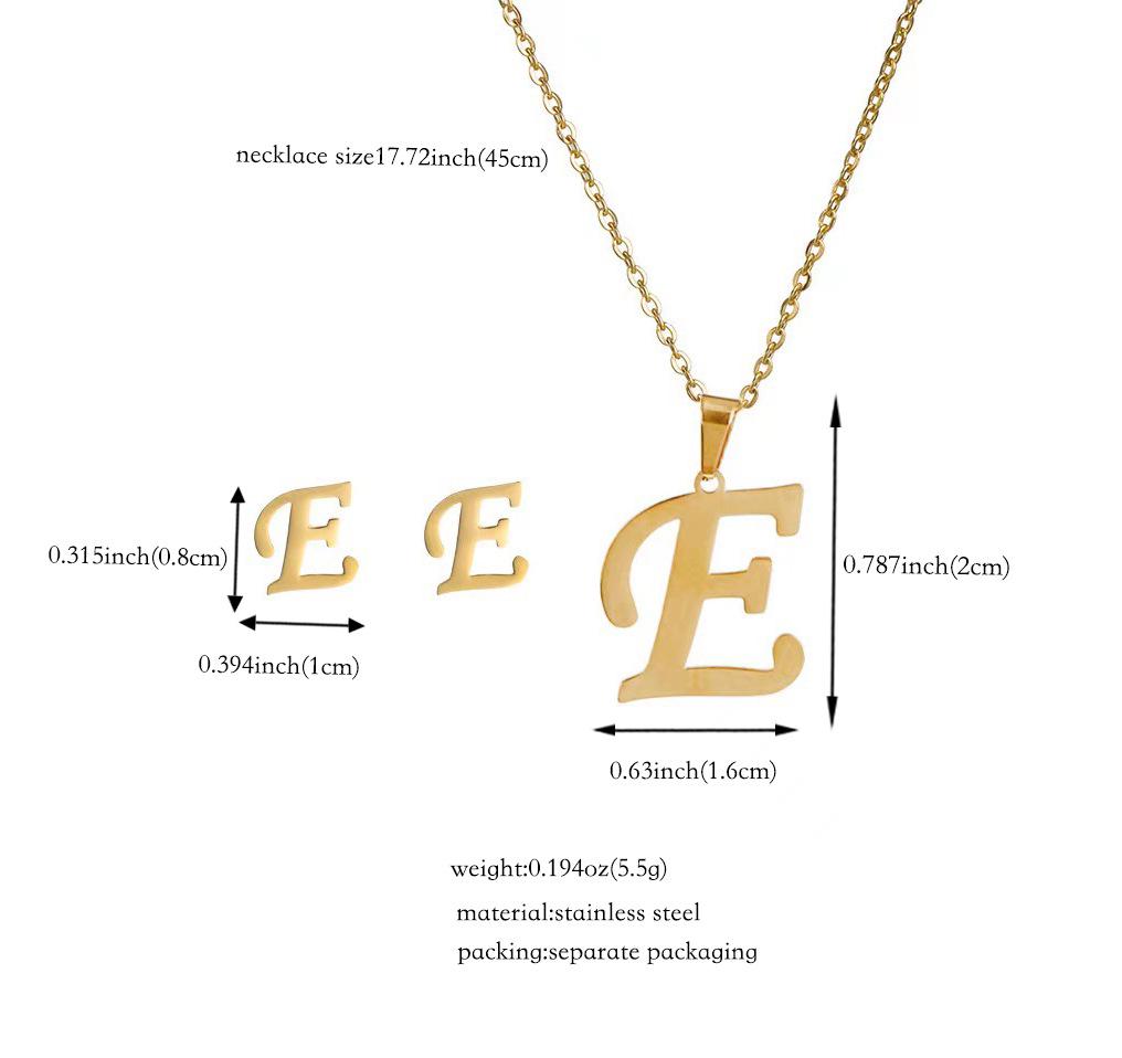 Titanium Steel Jewelry Set: Non-Fading English Letter Necklace & Earrings