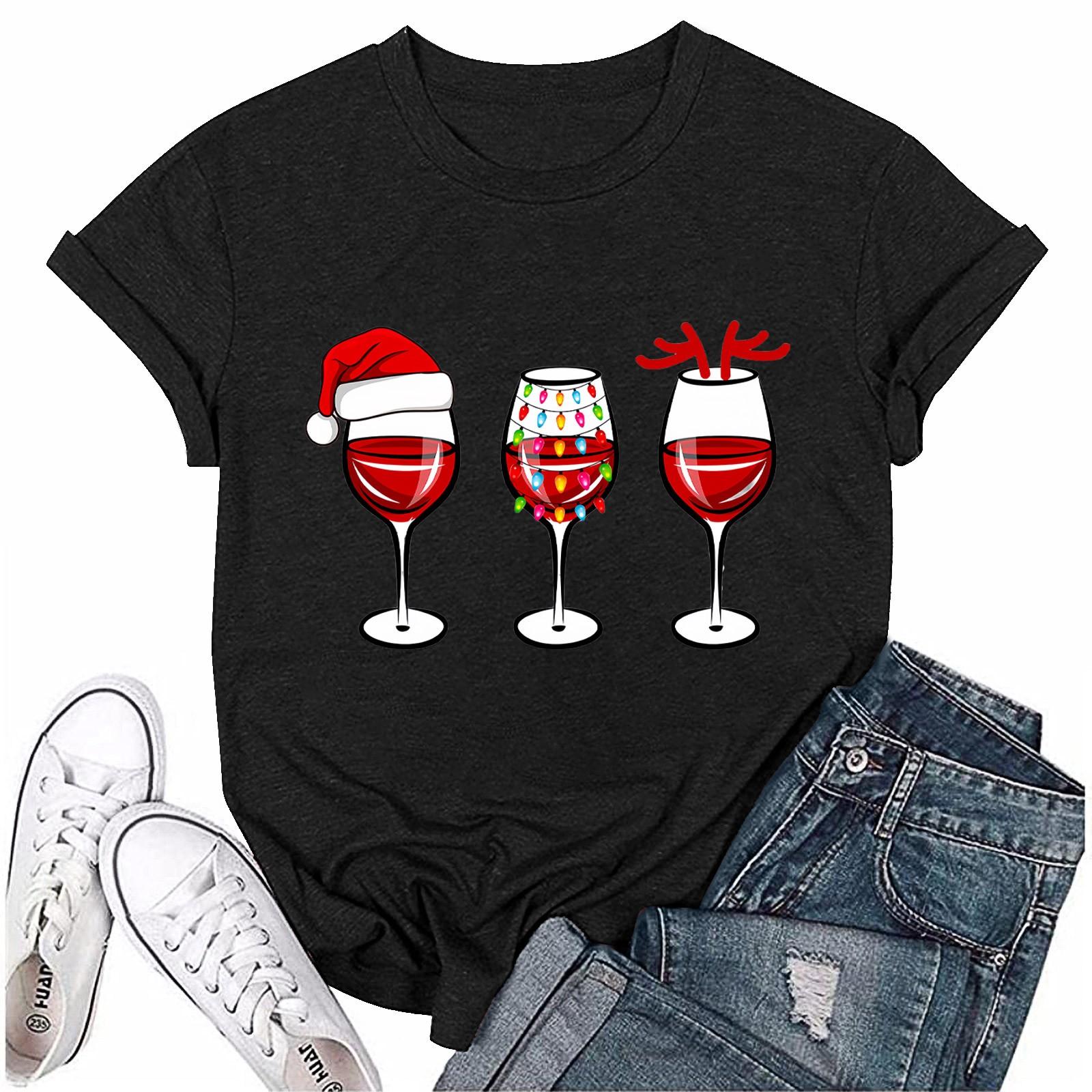 

Женский повседневный рождественский принт с короткими рукавами и круглым вырезом, свободный пуловер, топ XXXL чёрный