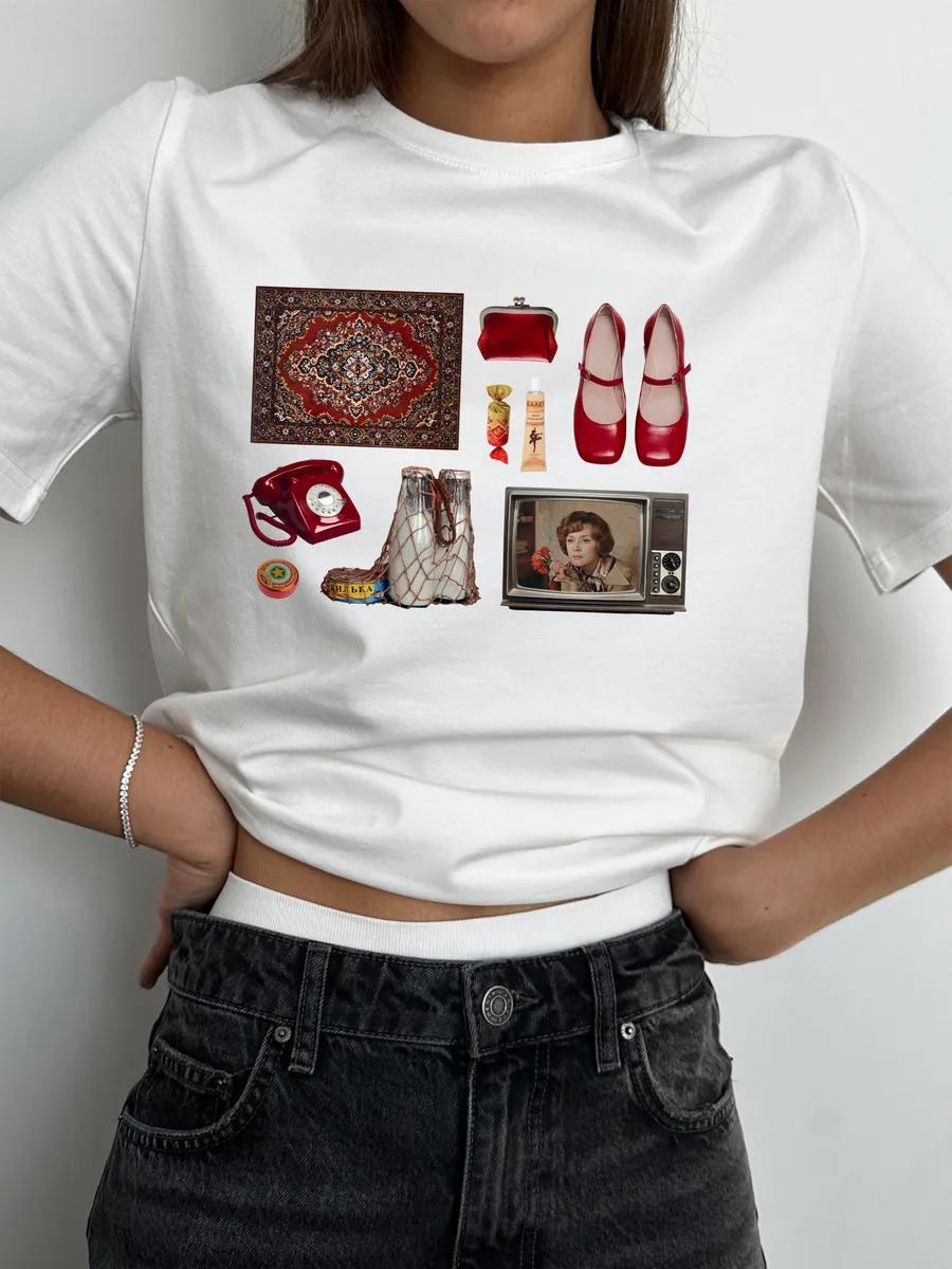 

Европейские и американские тренды Персонализированный хлопок Летний темперамент Рукав до локтя Ретро принт Свободный и универсальный топ Женский 3XL