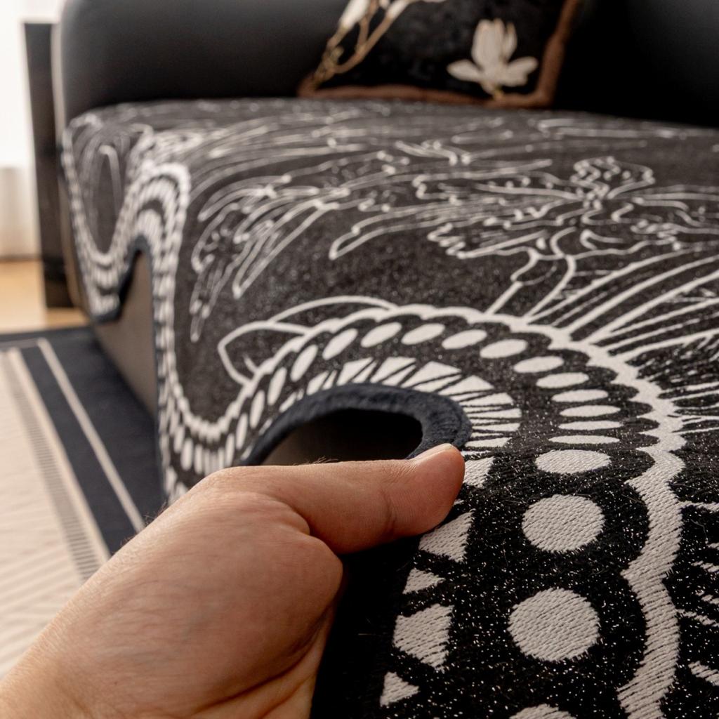 Copridivano Jacquard Chenille Floreale Spesso Orlo Curvo Unico Asciugamano Decorativo per Divano Universale per Soggiorno Fodera Mobili