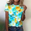 Casual and Versatile High-quality Flower Patterned Short Sleeved Round Neck Women's T-shirts