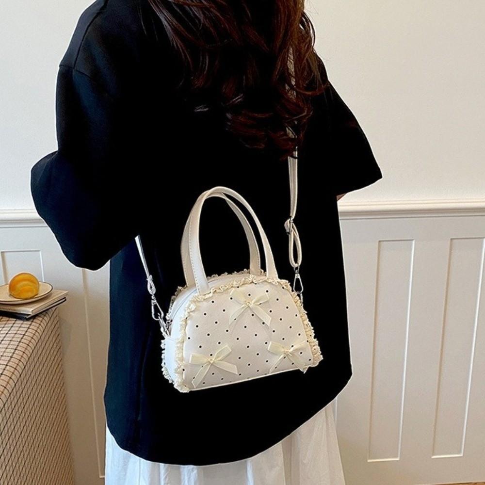 Handtasche mit oberem Griff, Pünktchen, Rüschen-Umhängetasche, Süße Leder-Umhängetasche, Einkaufen