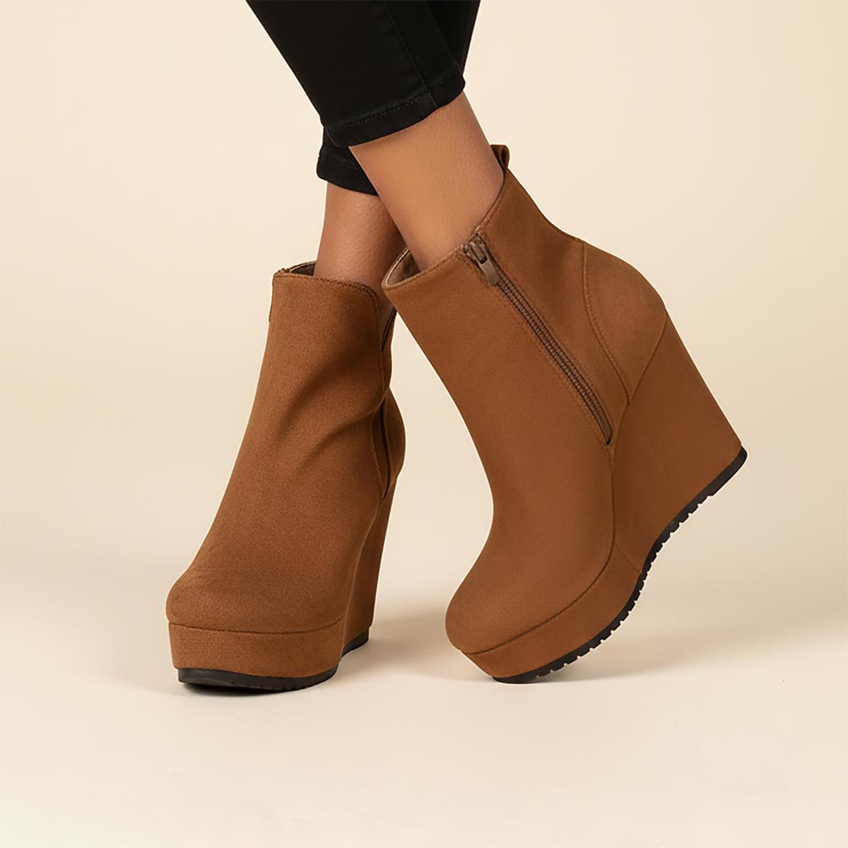 

New Women Ankle Boots Thick Soles Sloping Heels Short Boots Casual Outdoor Wedge Shoes Women Warm Platform Snow Boots Women 38
