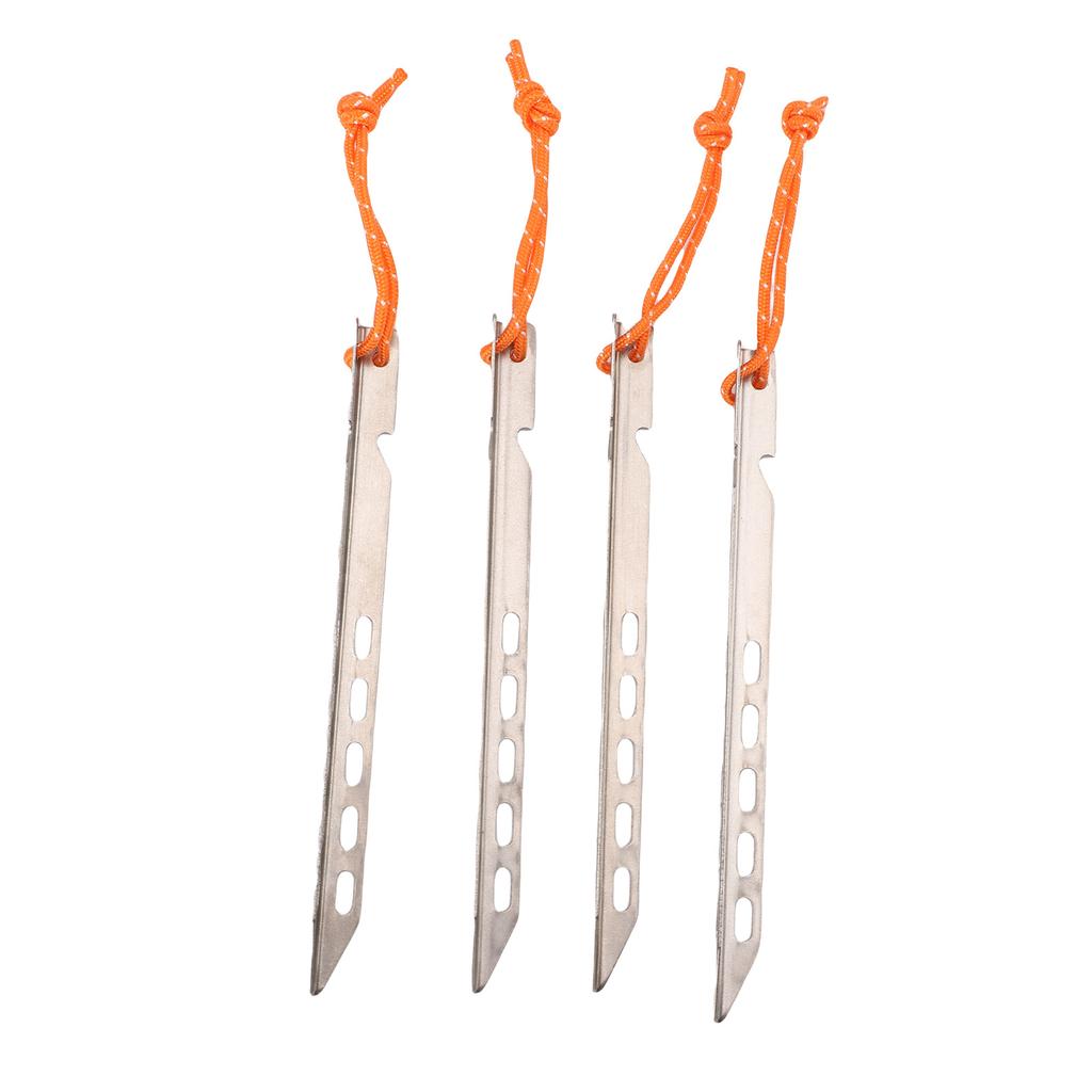 4PCS Tent Stakes with Rope Ti Alloy V Shaped Canopy Pegs for Outdoor Camping Beach Lawn Silver