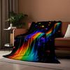 A flowing rainbow ribbon amidst colorful planets and a starry cosmic backdrop. for all seasons blanket lunch break throw gift