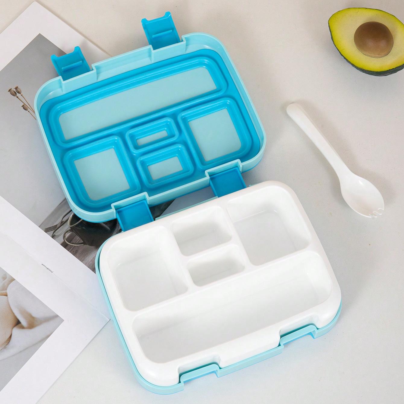 

1pc-5 Compartments Plastic Bento Box, Divided Portable Lunch Box, Suitable For Outdoor Camping Hiking Travel синий