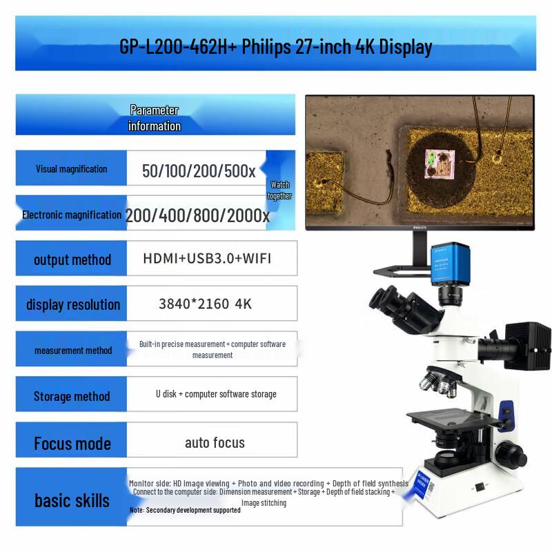 GAOPIN 1000x HD Metallurgical Microscope with 4K/2K Electronic Camera