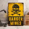 Vintage Metal Warning Sign  Rustic Skull  Crossbones DANGER MINES Wall Decor for Bar Yard or Bedroom Iron Material  Des
