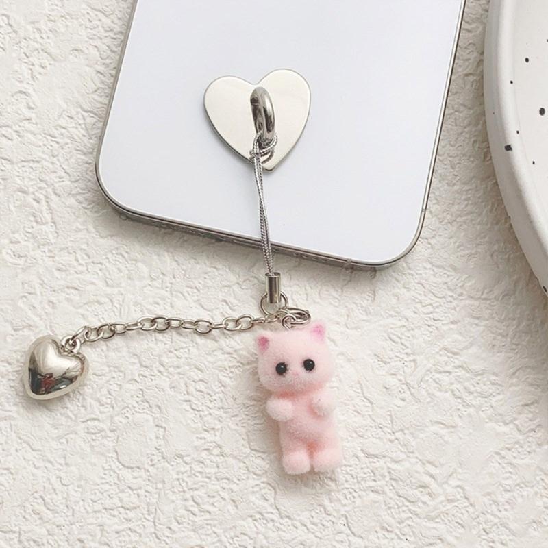 Fashion Flocking Cat Heart Pendant Phone Straps Lanyard Pocket Keychain Strap Backpack Charm Car Key Decoration