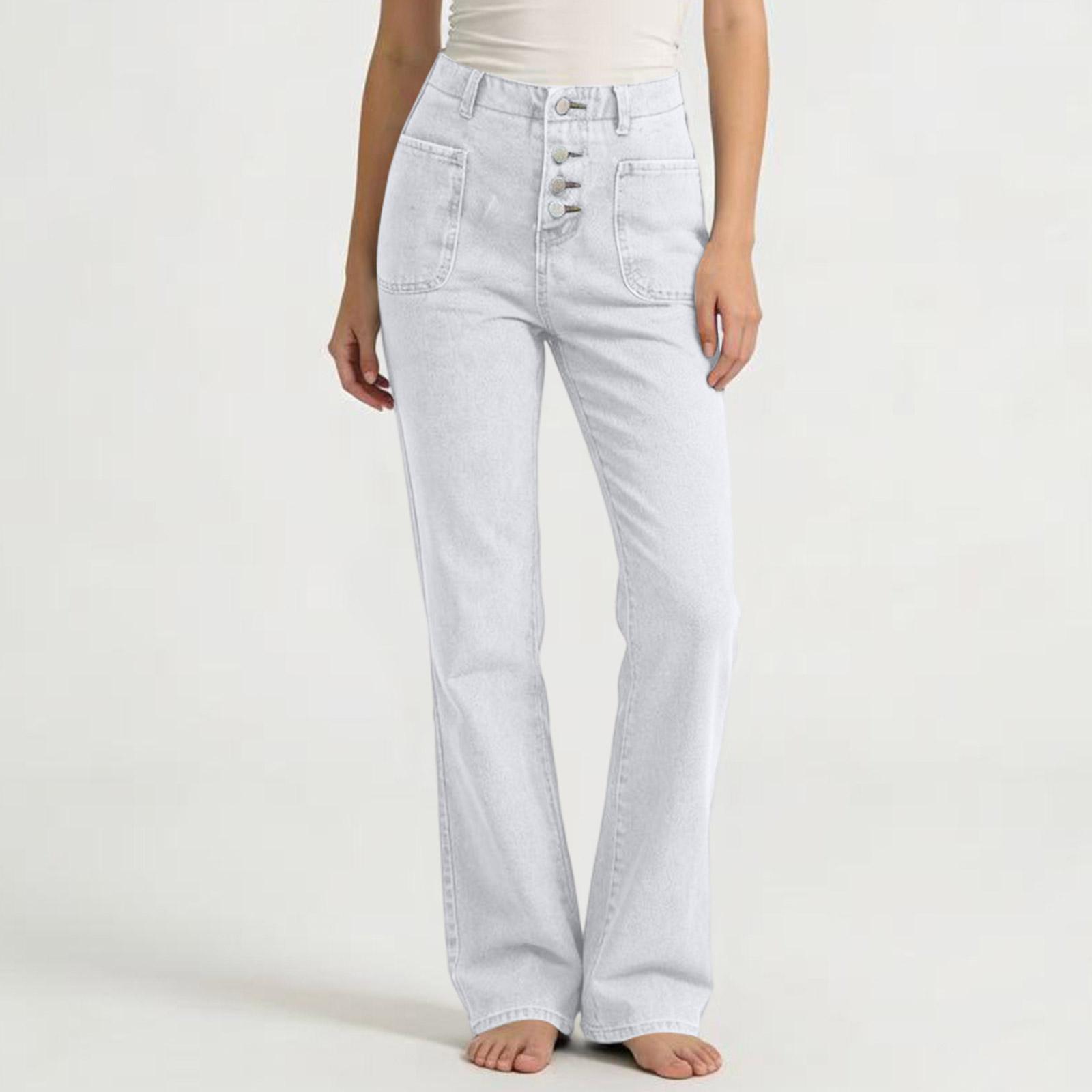 

Women s Mid- Stretch Jeans Fashion Straight Leg Denim Pants With Pockets XL білий