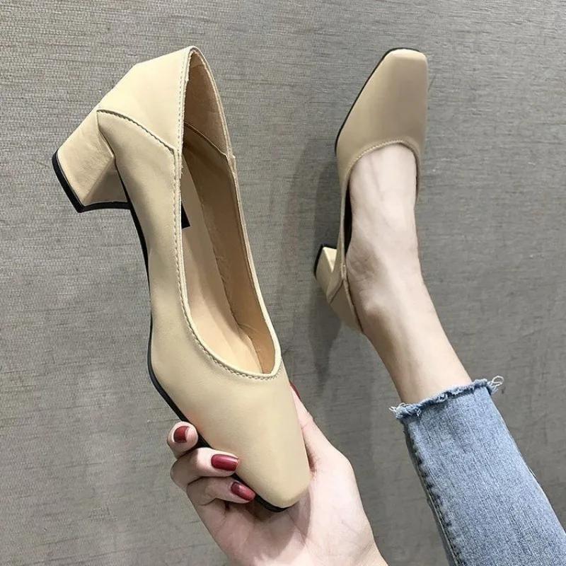 Fashion Chunky Heels Block Heel Women's Shoes Square Toe Ladies Pumps with Medium Y2k Elegant Dress Chic Young on Promotion High Quality