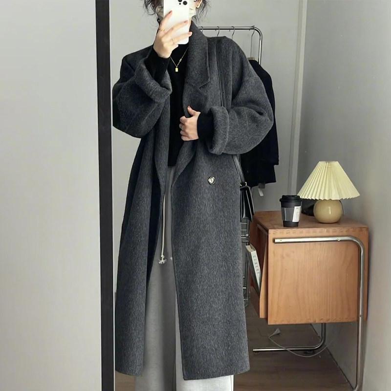 

Women s Black-Gray Double-Sided Cashmere Coat, Mid-Length, Loose Fit, Korean Style, Autumn/Winter 2325 New Collection. S 161-165cm 56-62.5kg
