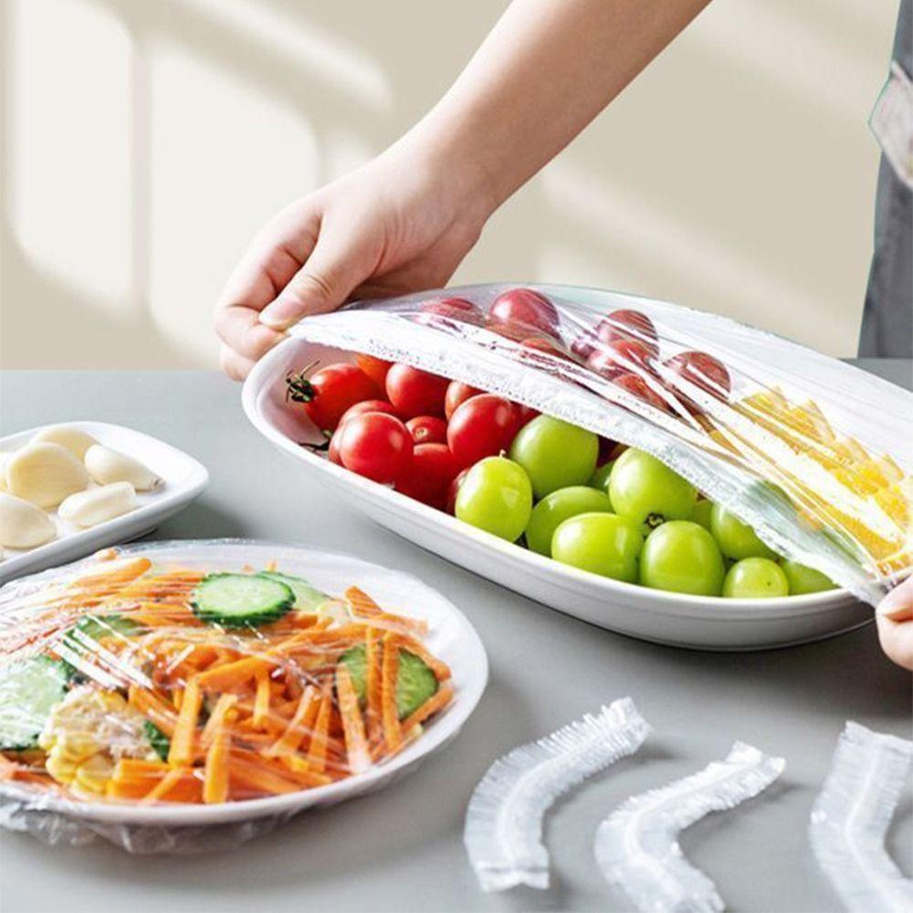 50Pcs Elastic Band Disposable Tray Cover Stretchable Plate Bowls Caps Food Saver Bag