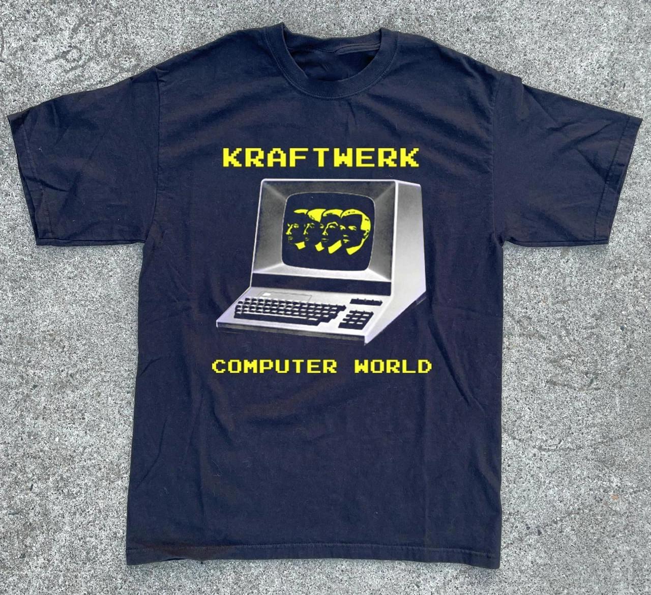 VTG Kraftwerk Band Computer World Heavy Cotton Navy T Shirt S-5XL BT954 S разноцветный
