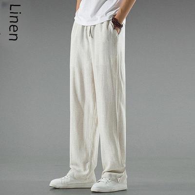 Men's Summer Thin Cotton Linen Wide-Leg Pants - Chinese Retro Style