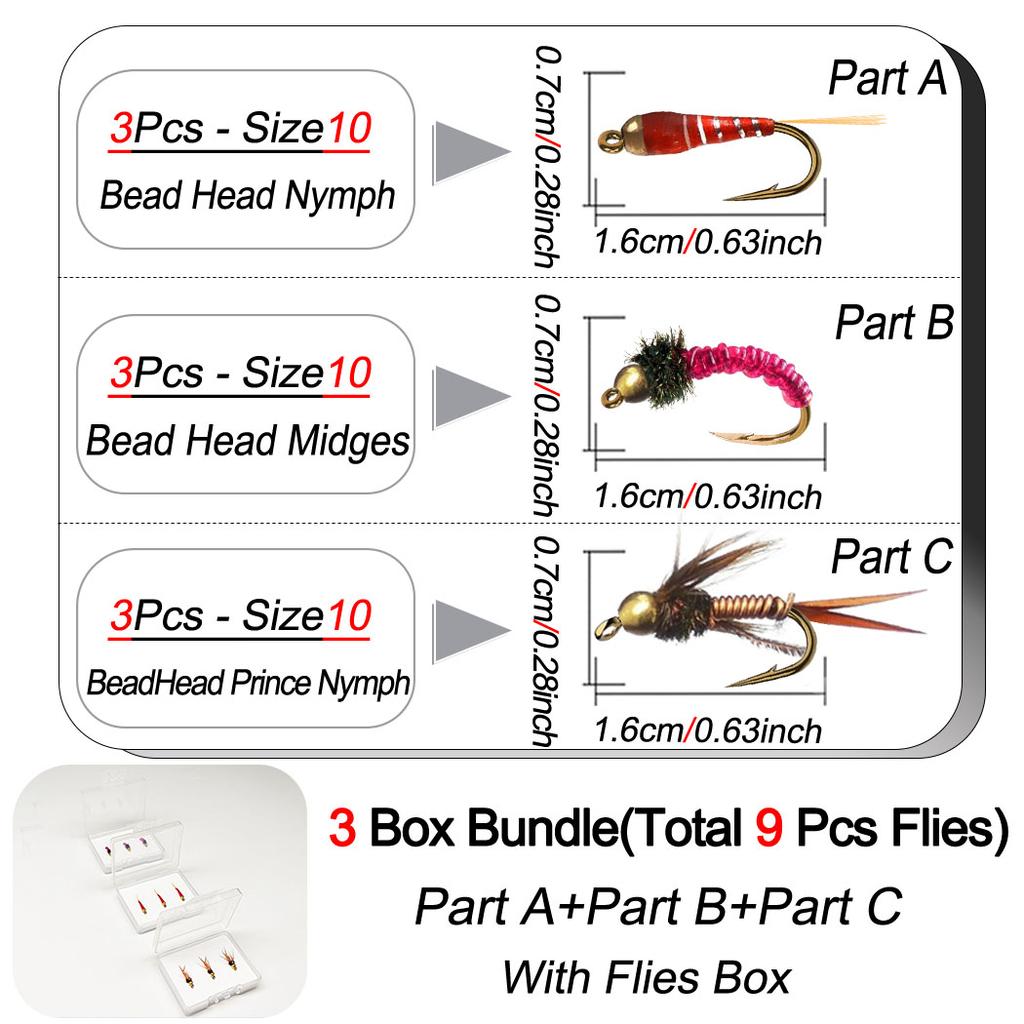 Fly Fishing Flies 9Pcs-3 Boxs Bundle 3 different styles Wet Flies Bait for catching fish like Trout/Bass etc in fresh water