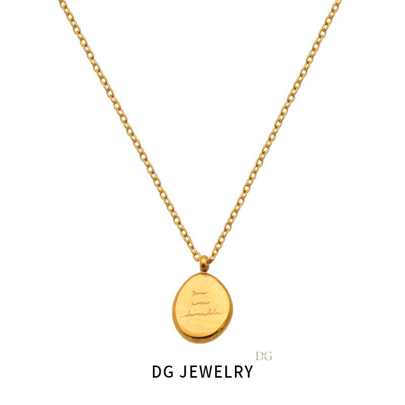 Medieval Titanium Steel Gold-Plated Fashion Round Brand English Letter Temperament Splicing Chain Pendant Necklace Women'S Jewelry