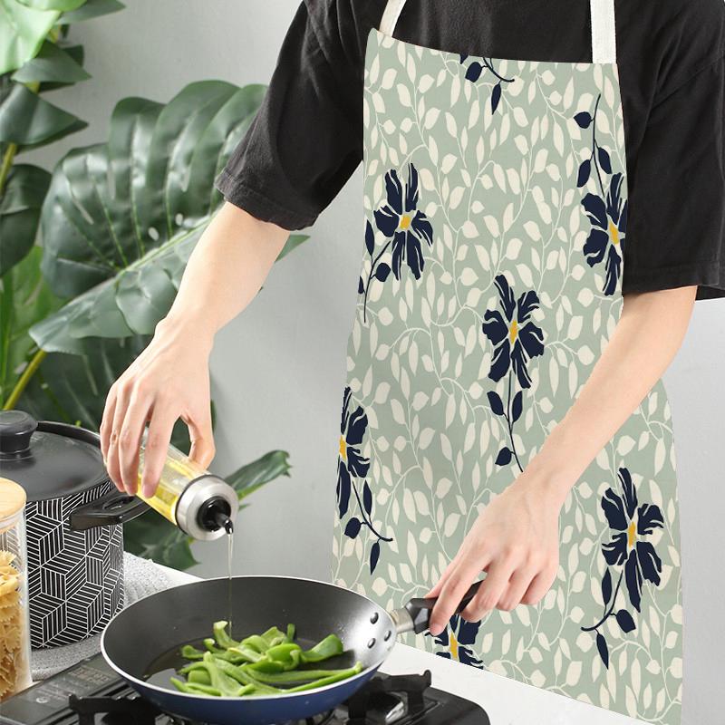 Flowers Pattern Kitchen Sleeveless Aprons Linen Bib Household Men Women Antifouling Clean Cooking Baking Waist Bib