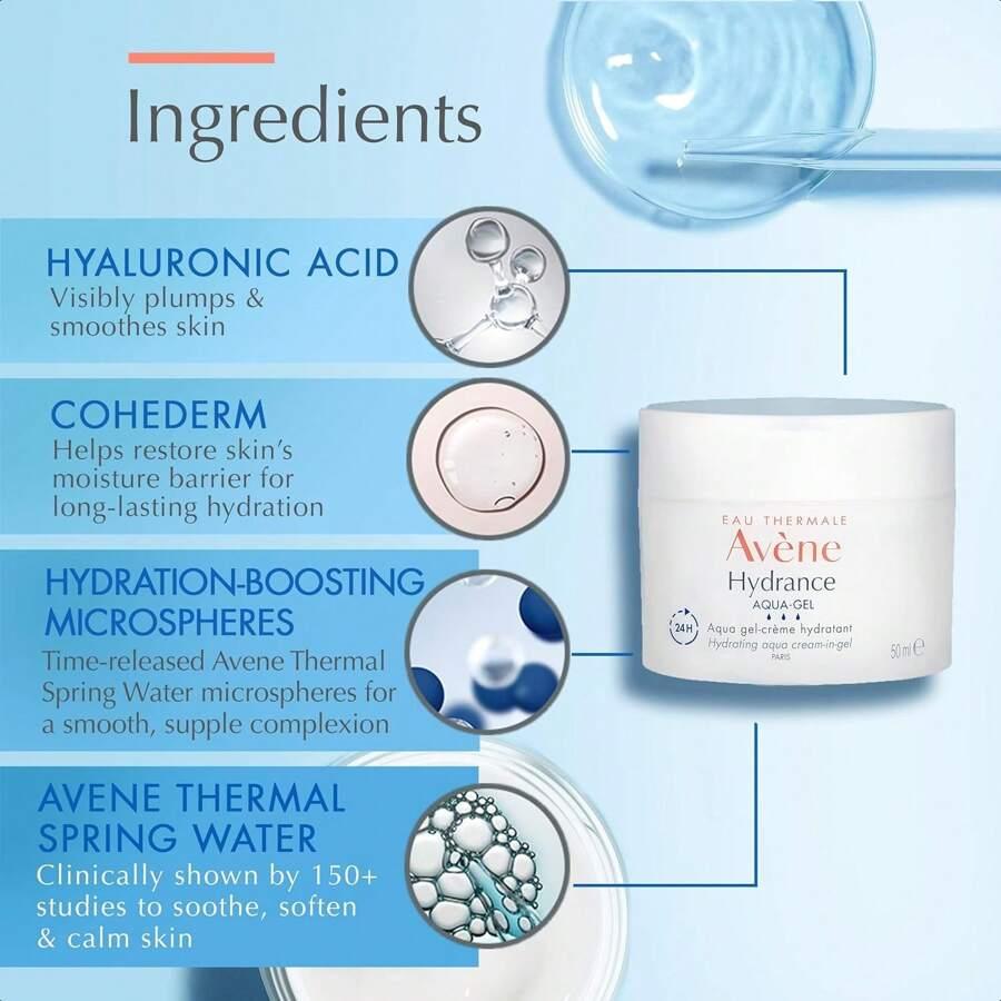 Avene Hydrance Hydrating Aqua Cream-In-Gel 50ml , 24 Hour Hydration, Antioxidant Protection