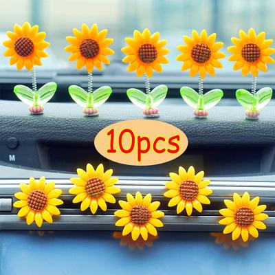 New Car Cute Sunflower Shaking Head Ornaments Auto Centre Console Dashboard Mirror Decorative Accessories Can Hold Air Freshener