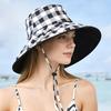 Checkered Wide Brim Bucket Hat for Women, UV Protection Sun Hat with Adjustable Chin Strap, Foldable Outdoor Beach Gardening Cap